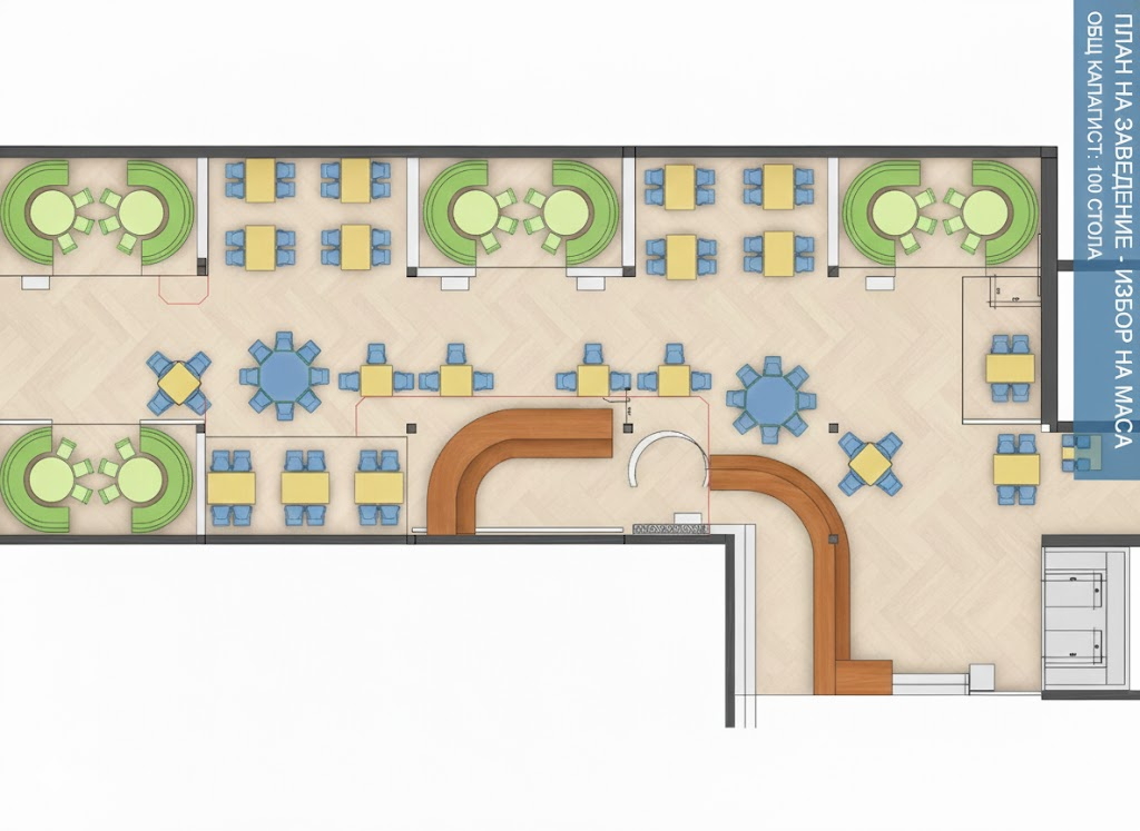 Разположение на масите в Happy End